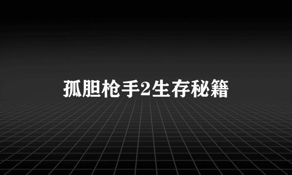 孤胆枪手2生存秘籍
