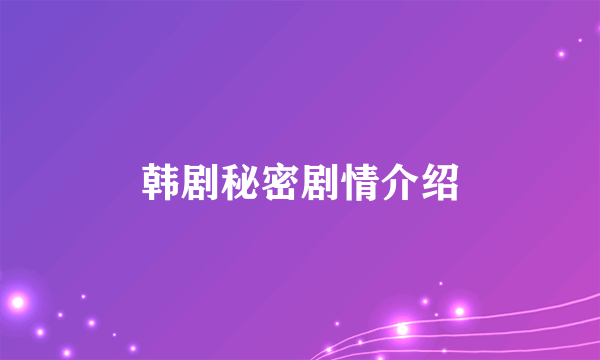 韩剧秘密剧情介绍