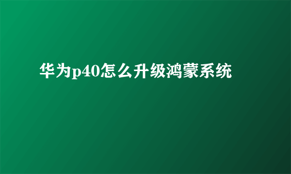 华为p40怎么升级鸿蒙系统