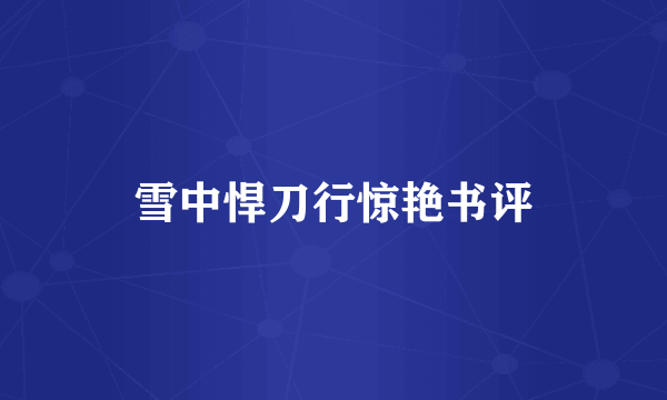 雪中悍刀行惊艳书评