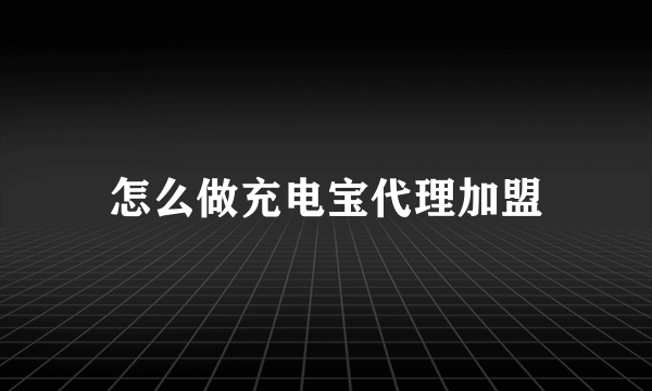 怎么做充电宝代理加盟