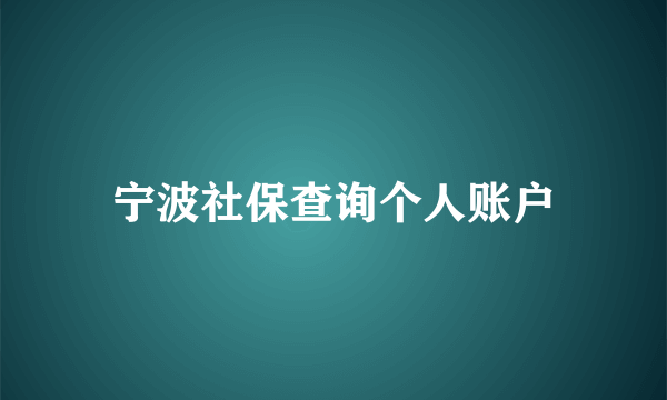 宁波社保查询个人账户