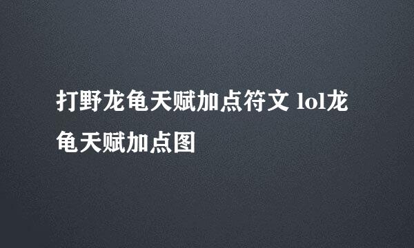 打野龙龟天赋加点符文 lol龙龟天赋加点图
