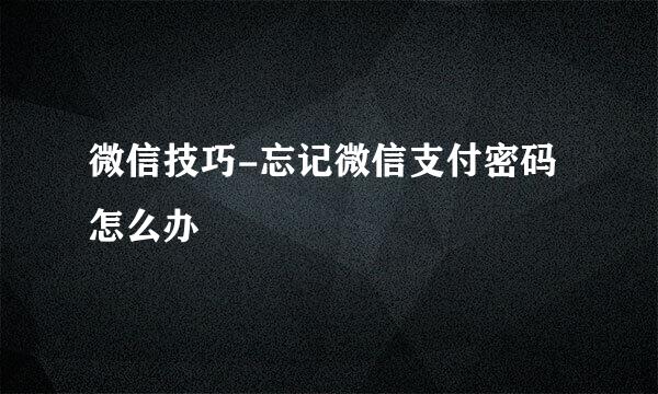 微信技巧-忘记微信支付密码怎么办